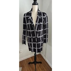 Marled Knit Blazer Black And White Large Plaid Pattern Size Small